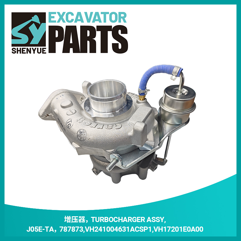 Turbocharger assembly VH241004631ACSP1 for J05E-TA engines — intake and boost leaks start at the clamps and hoses around it